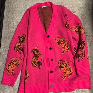 Jodifl brand, boutique hot pink - tiger print cardigan - NWOT. Size large.